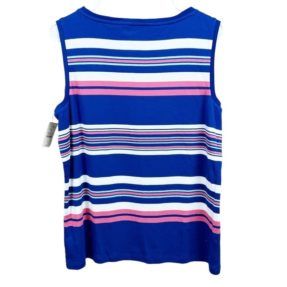 Talbots Woman Navy & Pink Stripe Knit Preppy Sleeveless Top - Picture 2 of 6